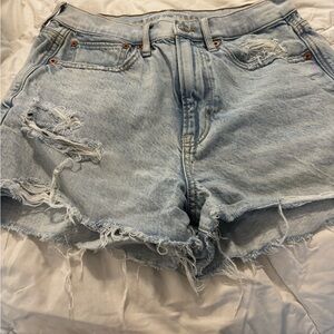 American Eagle Outfitters Light Blue Distressed High Waist Shorts